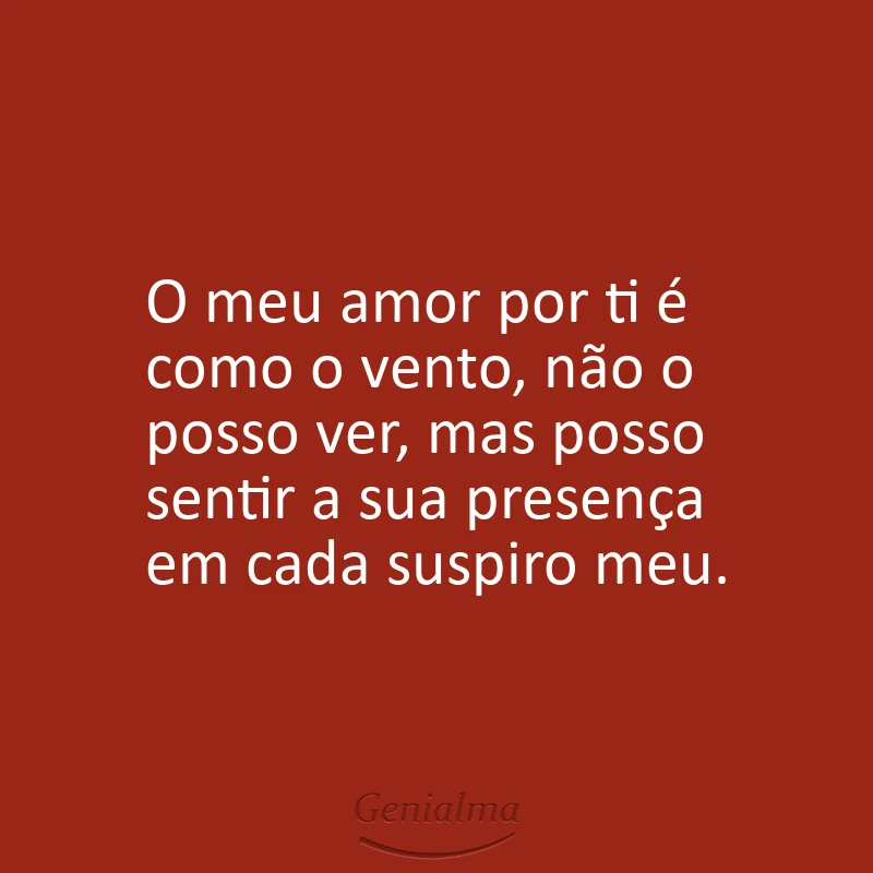 O meu amor por ti é como o vento, não o posso ver, mas posso sentir a sua presença em cada suspiro meu.