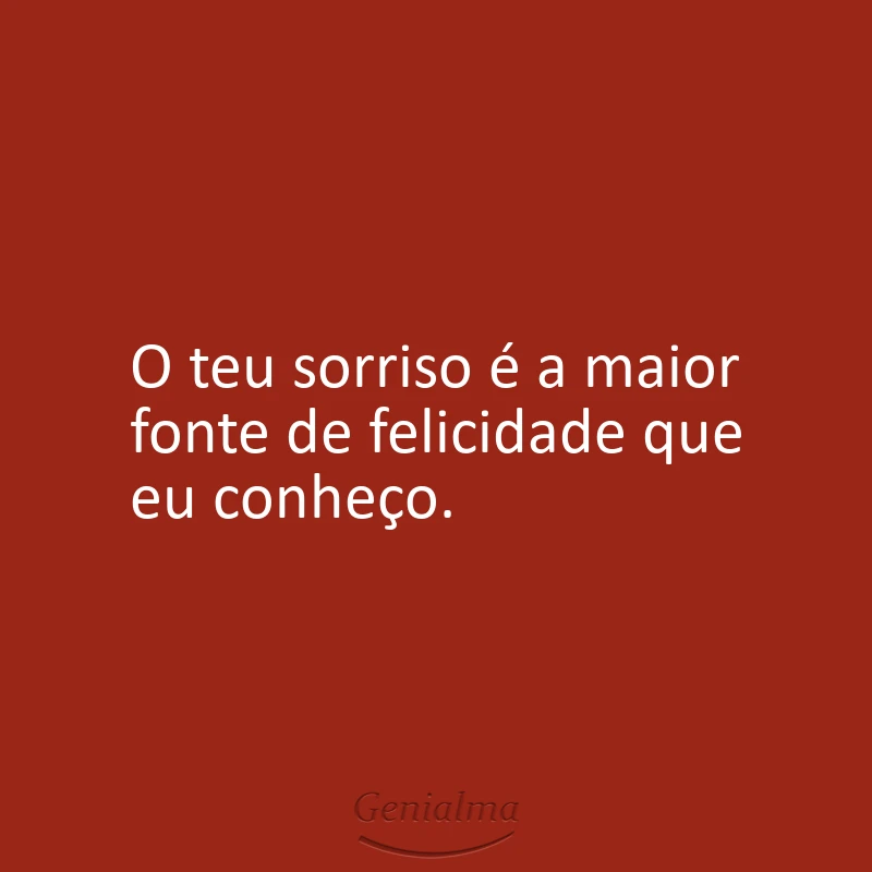 O teu sorriso é a maior fonte de felicidade que eu conheço.